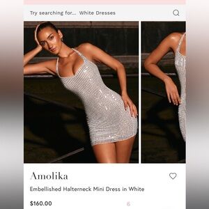 Oh Polly White Embellished Halterneck Mini Dress